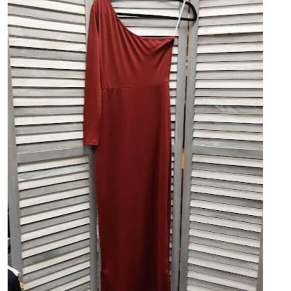 One Shoulder Long Sleeve Split Thigh Cocktail Party Maxi Dress | Small - Picture 8 of 11